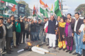 केन्द्र सरकार के जनविरोधी वजट के विरोध मंे कांग्रेस ने किया प्रदर्शन, पुतला फूंका